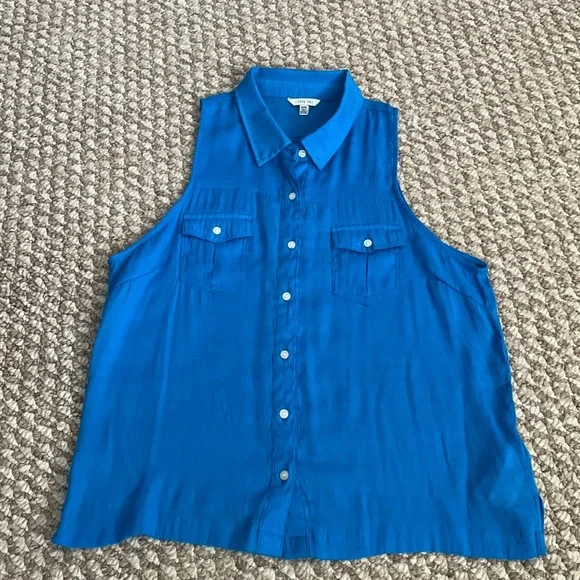 Forever 21 Blue Sleeveless Button Down Tank Top - Picture 1 of 5